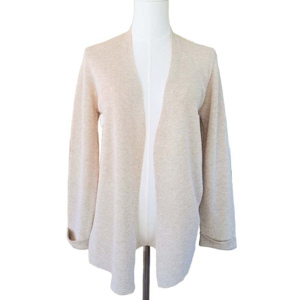 Gerard Darel Paris Small Beige Ribbed Knit Open Front Cardigan Italy Neutral Lux